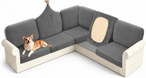 Vista 17 de Arfntevss - Fundas para sofá modular en forma de L de 5 asientos, fundas elásticas ajustadas para cojín de sofá de esquina para perros, protector