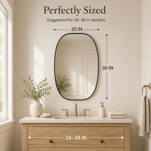 Vista 5 de USHOWER Black Oval Bathroom Mirror 20x30 Inch, Oblong Vanity Mirror