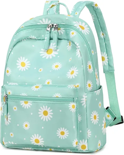 Vista 9 de LEDAOU Mini mochila para niñas, bonita mochila pequeña para mujeres, adolescentes, niños, escuela, viajes, bolso de hombro, Margarita blanca verde