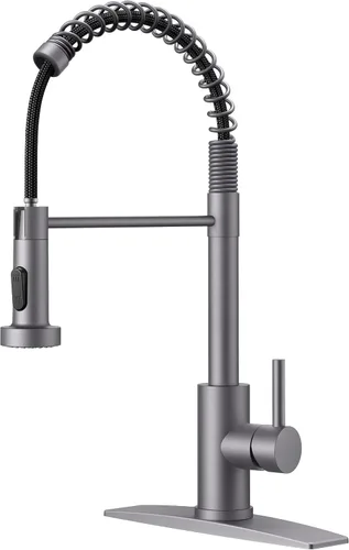 Vista 26 de FORIOUS Grifo de cocina con rociador extraíble, grifo de fregadero clásico de resorte extraíble de acero inoxidable comercial de una sola manija