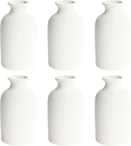 Vista 12 de YANLING 6 Piezas Jarrones de Cerámica Blancos para Decoración del Hogar, Jarrones de Cerámica Blanca de 5.6 pulgadas para Centros de Mesa, Pequeños