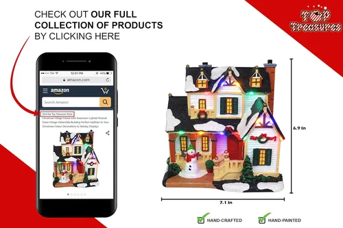 Vista 7 de Casa de Pueblo Navideño con Muñeco de Nieve – Edificio Coleccionable de Aldea Navideña Musical Iluminada con Nieve – Adición Perfecta para tus