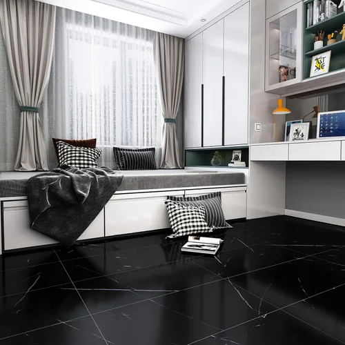 Vista 3 de VEELIKE Azulejos de suelo de mármol negro de 12 x 24 pulgadas para despegar y pegar, para baño, impermeables, autoadhesivas, calcomanías de vinilo