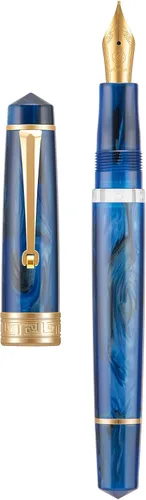 Vista 10 de Asvine P20 - Pluma estilográfica de pistón de resina ámbar, punta media de iridio, bordes dorados, colección Smooth Writer con estuche