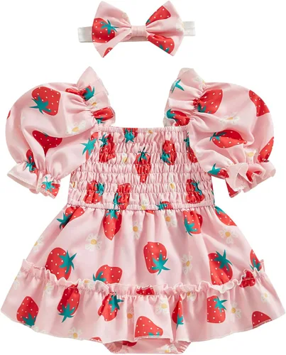 Vista 28 de Mameluco de verano para niña, sin mangas, vintage, con burbujas, vestido de mameluco lindo y diadema