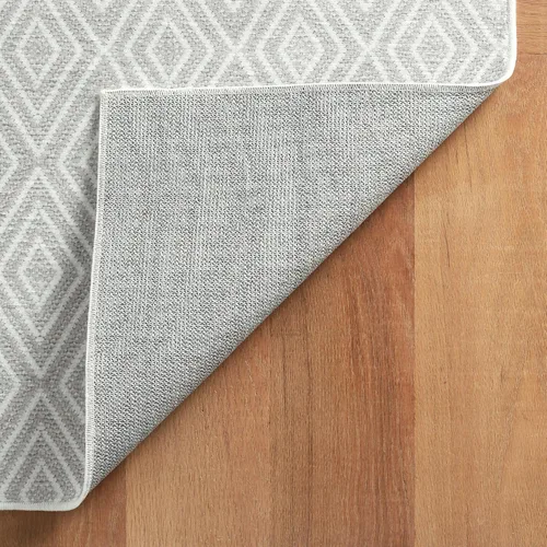 Vista 6 de Dash & Albert Diamond Platinum / White Alfombra lavable a máquina, 2 x 3 pies, patrón geométrico blanco