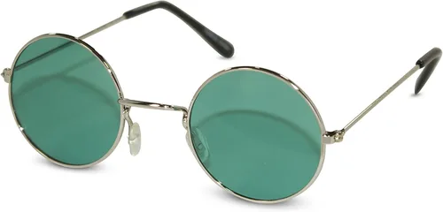 Vista 7 de Lentes de sol de John Lennon para fiesta. Lentes de sol redondos, hippie, con lentes de colores. Marco negro con lente azul