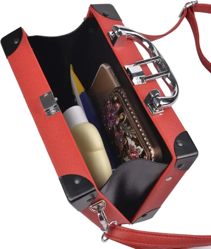 Vista 4 de QZUnique Bolso de hombro en forma de cinta con grabador de radio PU Crossbody bolso de noche retro para mujer, bolso de mano