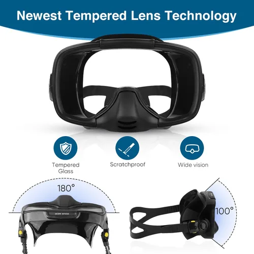 Vista 4 de Máscara de buceo con válvula de drenaje de visión amplia, adecuada para adultos, buceo antivaho, botón lateral ajustable rápido, buceo libre