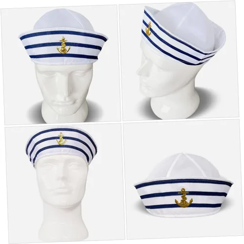 Vista 9 de Sombrero de capitán para hombres y mujeres y sombrero de marinero a rayas, accesorio de cosplay para fiestas en barcos, escenarios y eventos