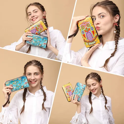 Vista 5 de APHISON - Billetera para mujer con bloqueo RFID tarjetero monedero porta teléfono estilo caricatura cartera con pulsera para damasniñas caja