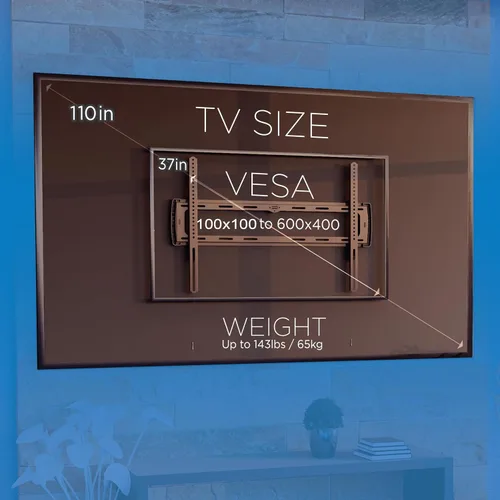 Vista 4 de ProMounts Soporte de pared para TV plano o fijo de alta calidad para pantallas de 37 a 110 pulgadas, soporta instalación de nivel de poste de 143