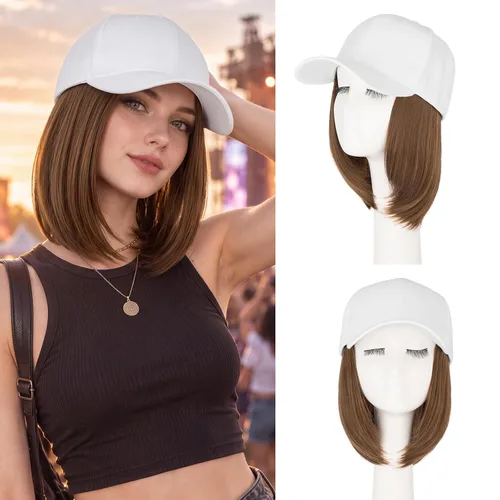Vista 26 de S-noilite Gorra de béisbol de 6 pulgadas con peluca corta de peinado Bob