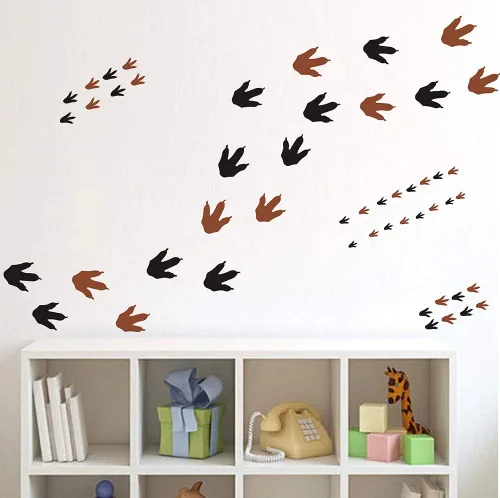 Vista 4 de Calcomanías de pared de huellas de dinosaurios (56 unidades), calcomanías de huellas de dinosaurios de 4 tamaños, calcomanías de dinosaurio