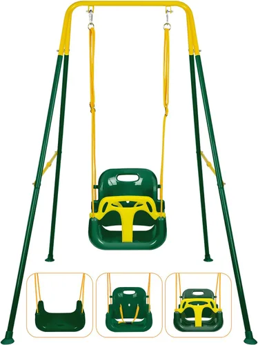 Vista 9 de Juego de columpios 3 en 1 para niños pequeños, columpio plegable con soporte, para interiores y exteriores, columpios multifuncionales para patio