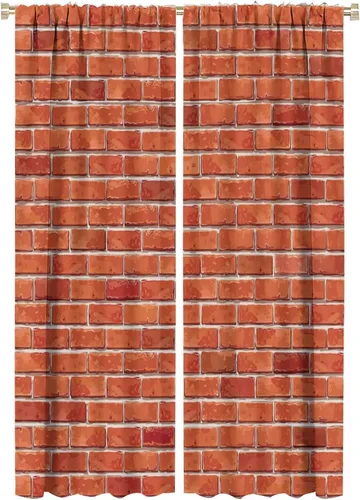 Vista 18 de Cortinas opacas para pared de ladrillo, rústicas, para pared de ladrillo, naranja y rojo, impresión artística para sala de estar, dormitorio