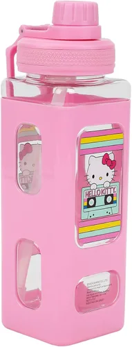 Vista 2 de Bioworld Hello Kitty - Botella de agua de plástico de 24 onzas, diseño de cinta de cassette, color rosa
