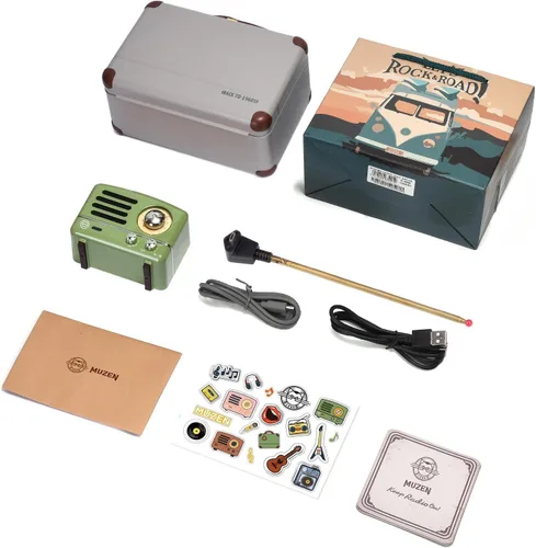 Vista 7 de Muzen Altavoz Bluetooth portátil, pequeño altavoz inalámbrico vintage de metal OTR, radio FM retro con antena AUX, audio estéreo de alta fidelidad