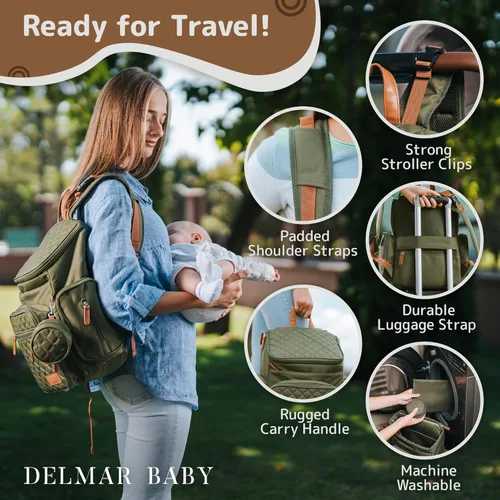 Vista 6 de Mochila grande para pañales para mamá y papá, bolsa de viaje unisex para bebé, 15 bolsillos, cambiador, correas para cochecito, elegante y lavable