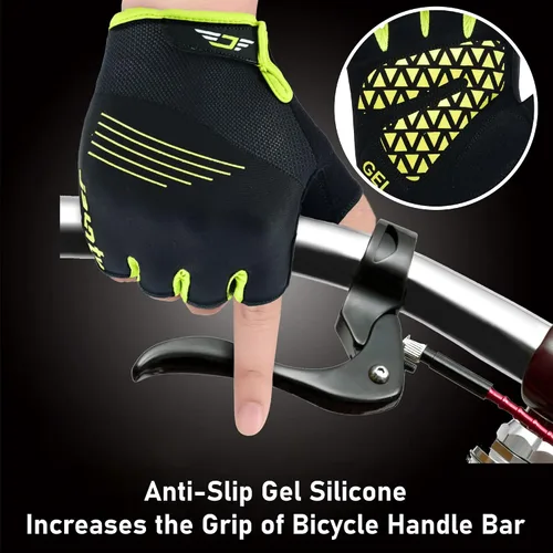 Vista 4 de JAUNTY Guantes de ciclismo para hombre, con relleno de gel de medio dedo, guantes de bicicleta para hombre, que absorben los golpes