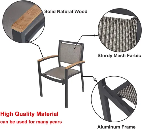 Vista 4 de LUCKYERMORE Juego de 2 sillas de comedor de metal para patio con brazos al aire libre, aleación de aluminio resistente y asiento de malla cómodo 2