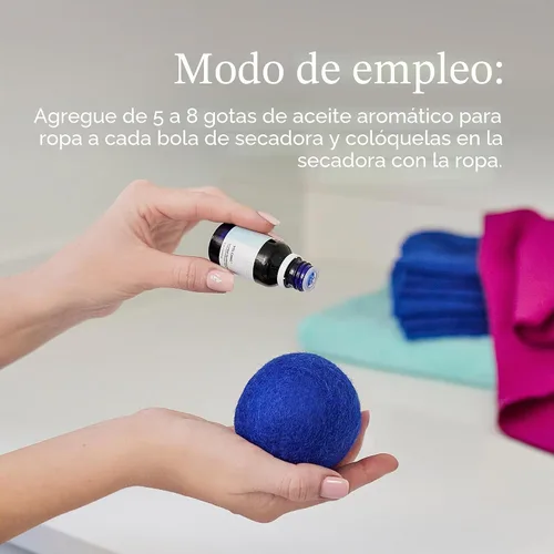 Vista 7 de Kit de bolas secantes Capri Blue Volcano – Incluye 3 bolas secantes 100% de lana + 1 aceite aromático para lavandería Volcano – Bolas secantes