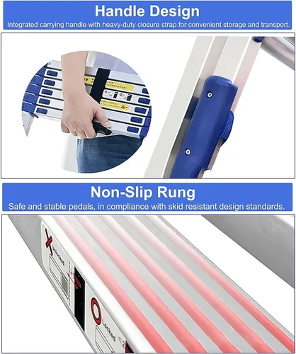 Vista 5 de Escalera de extensión de aluminio para techo de 26.2 ft/23.0 ft/19.7 ft/16.4 ft/13.1 ft/9.8 ft/6.6 ft, escalera telescópica con gancho desmontable