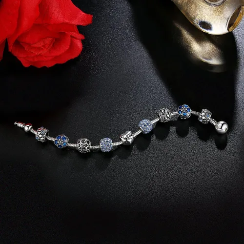 Vista 4 de YOUFENG Pulsera de cuentas de amor para mujer, cadena de serpiente, unicornio, dijes de flores, regalos de cumpleaños para ella