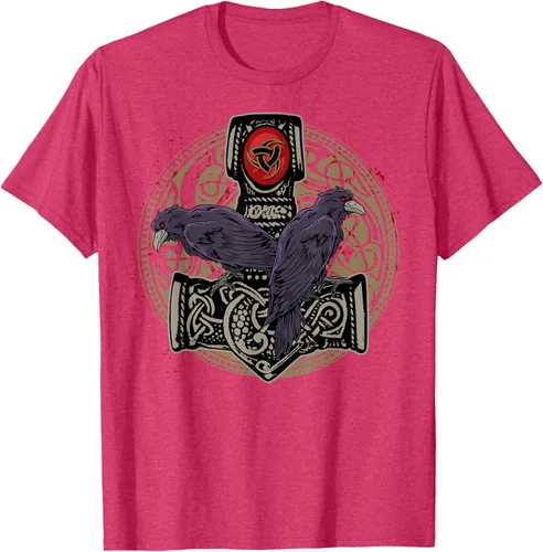 Vista 27 de Thors Hammer Mjolnir Huginn and Muninn Odin Raven - Camiseta, Negro, S