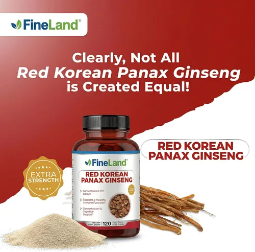 Vista 6 de FineLand Red Korean Panax Ginseng Extracto 20:1 - Suplemento concentrado de apoyo inmunológico y cognitivo para hombres y mujeres - 120 cápsulas