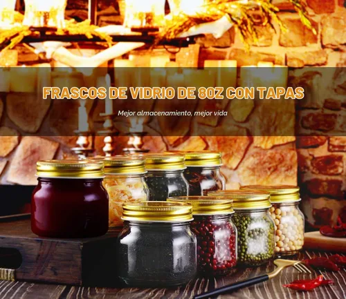 Vista 2 de Rainforce Tarros Mason de 8 onzas, paquete de 30 frascos pequeños con tapas doradas, tarros de conservas de 1/4 cuartos de galón, tarros de Dorado