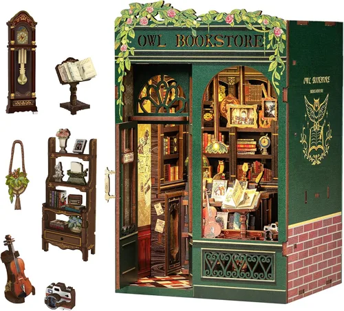 Vista 9 de CUTEBEE - Kit de rincón de libros - Kit de casa de muñecas en miniatura DIY para adultos, decoración de estantería de casa pequeña Booknook