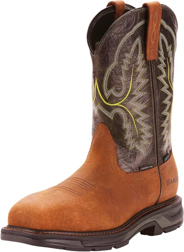 Vista 2 de ARIAT Workhog Xt - Botas de trabajo impermeables con punta cuadrada ancha para hombre, Aceitado Marrón Oscuro/Negro