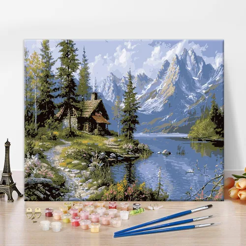 Vista 7 de Kit de pintura por números de playa con rocas para adultos, Moonbend DIY Kit de pintura al óleo, lienzo nocturno, pigmento acrílico, pintura