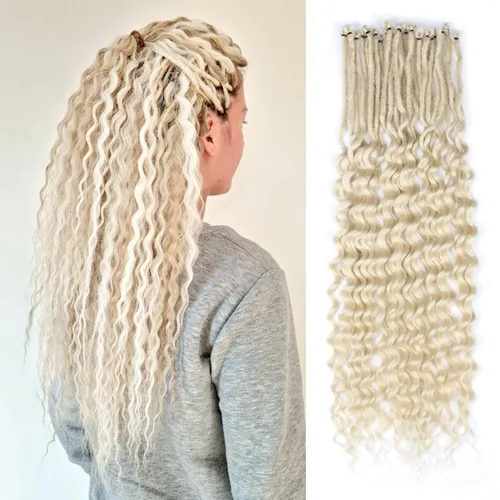 Vista 32 de Extensiones de rastas trenzadas bohemias de 24 pulgadas, 10 hebras de rastas sintéticas rizadas color marrón degradado con trenza de caja, rastas