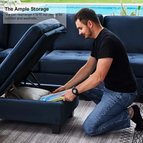 Vista 7 de Belffin Sofá modular de terciopelo convertible con diván reversible en forma de L, sofá modular con almacenamiento otomano para sala de estar, sofá