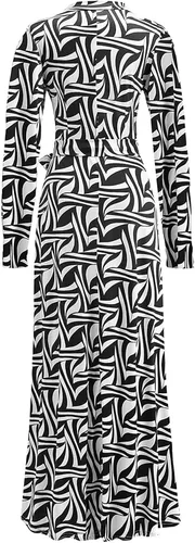 Vista 4 de FOVIGUO Vestido largo de manga larga con abertura para mujer, estampado floral, elegante, con cinturón