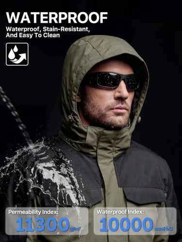 Vista 4 de FREE SOLDIER Chaqueta de esquí impermeable para hombre, abrigo cálido de invierno para nieve, snowboard con múltiples bolsillos, capucha desmontable
