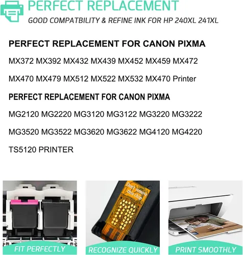 Vista 2 de RETCH Cartucho de tinta refabricado para Canon PG-240XL 240 XL CL-241XL 241 XL para Canon PIXMA MG3620 MX472 MX452 MG3220 MG3520 MG2220 MX532 TS5120