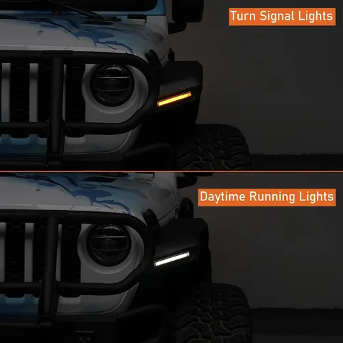 Vista 3 de Hooke Road Gladiator JT - Guardabarros planos, guardabarros delanteros y traseros resistentes con luces LED intermitentes para camionetas Jeep