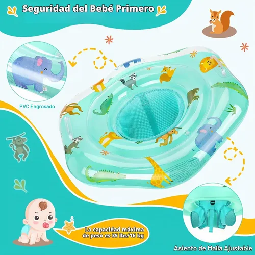 Vista 3 de Flotadores de natación para bebés con asiento ajustable, flotadores inflables de PVC de doble capa para niños pequeños