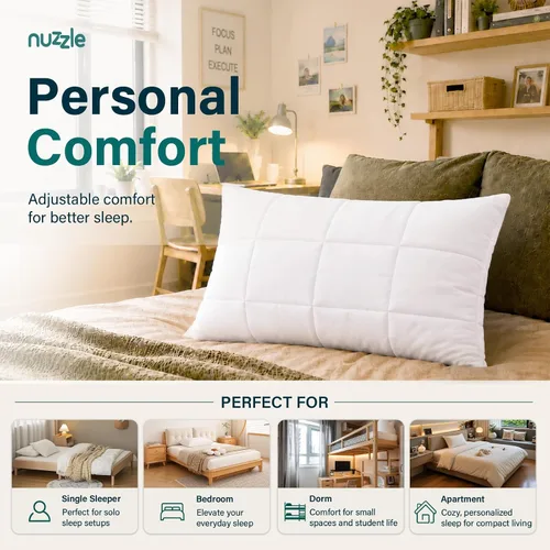 Vista 6 de Nuzzle - Almohada de enfriamiento ajustable para dormir de lado, almohada de cama de tamaño estándar de lujo colección hotel - Mejor almohada