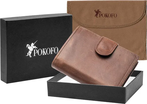 Vista 6 de Tarjetero grande de cuero genuino RFID con cierre a presión, 3 ventanas de identificación para hombres, Classic