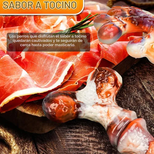 Vista 4 de Paquete de 4 juguetes masticables para perros para masticadores agresivos, huesos de nailon indestructibles con sabor a tocino, juguete masticable