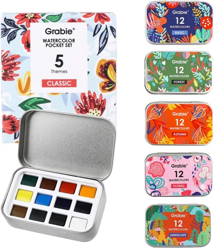 Vista 8 de Grabie Juego de 12 acuarelas de bolsillo, juego de pintura de acuarela de viaje, pinturas de acuarela, suministros de arte para pintura, gran juego