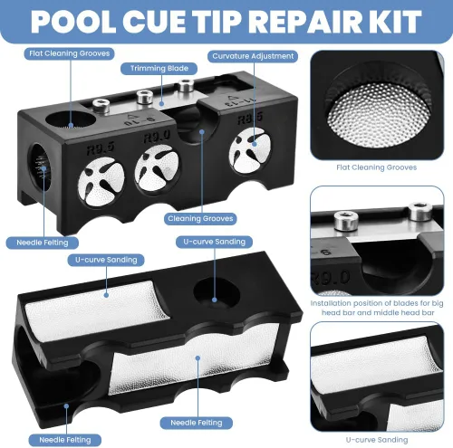 Vista 3 de Kit de herramientas moldeador de puntas de taco de billar, multifunción, raspador de punta de taco para dar forma y bruñido, accesorios de taco
