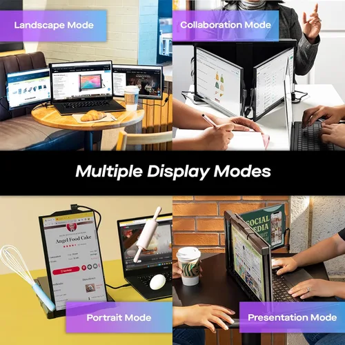 Vista 4 de Mobile Pixels New Trio Monitor portátil, 13.3 '' 1080P FHD, monitor triple para laptop, Plug and Play, soporte integrado, imanes opcionales