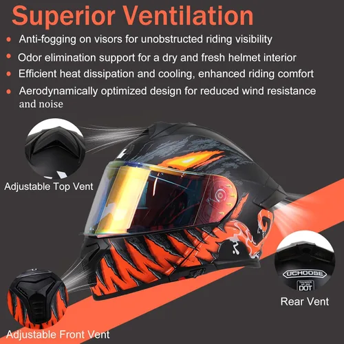 Vista 2 de Casco modular de motocicleta para hombres y mujeres, casco de motocicleta abatible de doble visera, aprobado por DOT, casco de cara completa