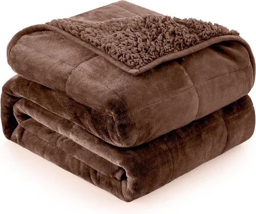 Vista 15 de Cottonblue Manta con peso de jacquard de 15 libras para adultos, tamaño individual, manta de forro polar sherpa ultrasuave para relajarse y dormir
