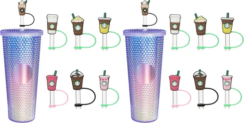 Vista 8 de KEUYE Funda para popote compatible con la taza de Starbucks, 7 fundas reutilizables para popotes, tapa de popote a prueba de salpicaduras, tapa